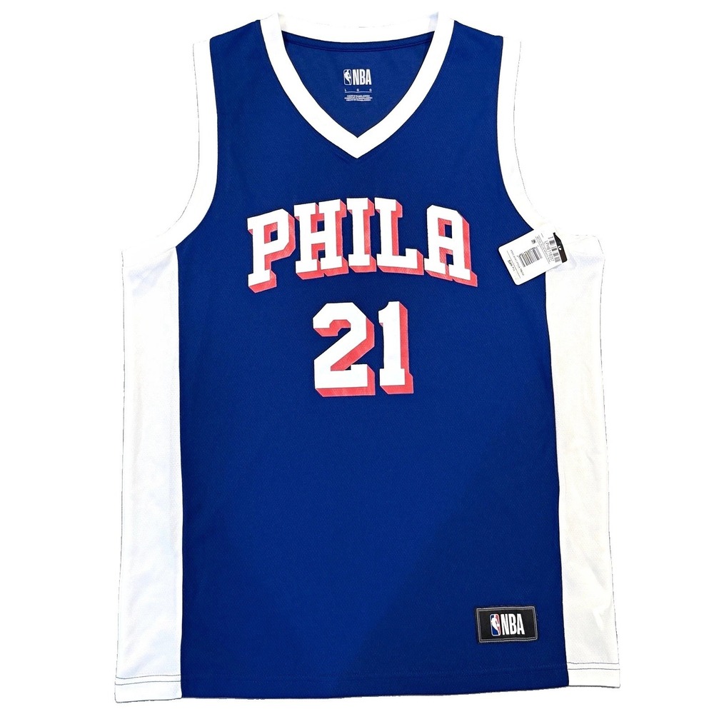 JOEL EMBIID Philadelphia 76ers NBA Jersey L Blue Phila 21 Basketball NWT 80s
